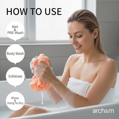 ARCH&M Exfoliating Washcloth Towel, Purple, 3-Pack | Textured Nylon, Korean Bath Scrub & Japanese Washcloth, For Body, Back, & Legs, For Ingrown Hairs & Smooth Skin