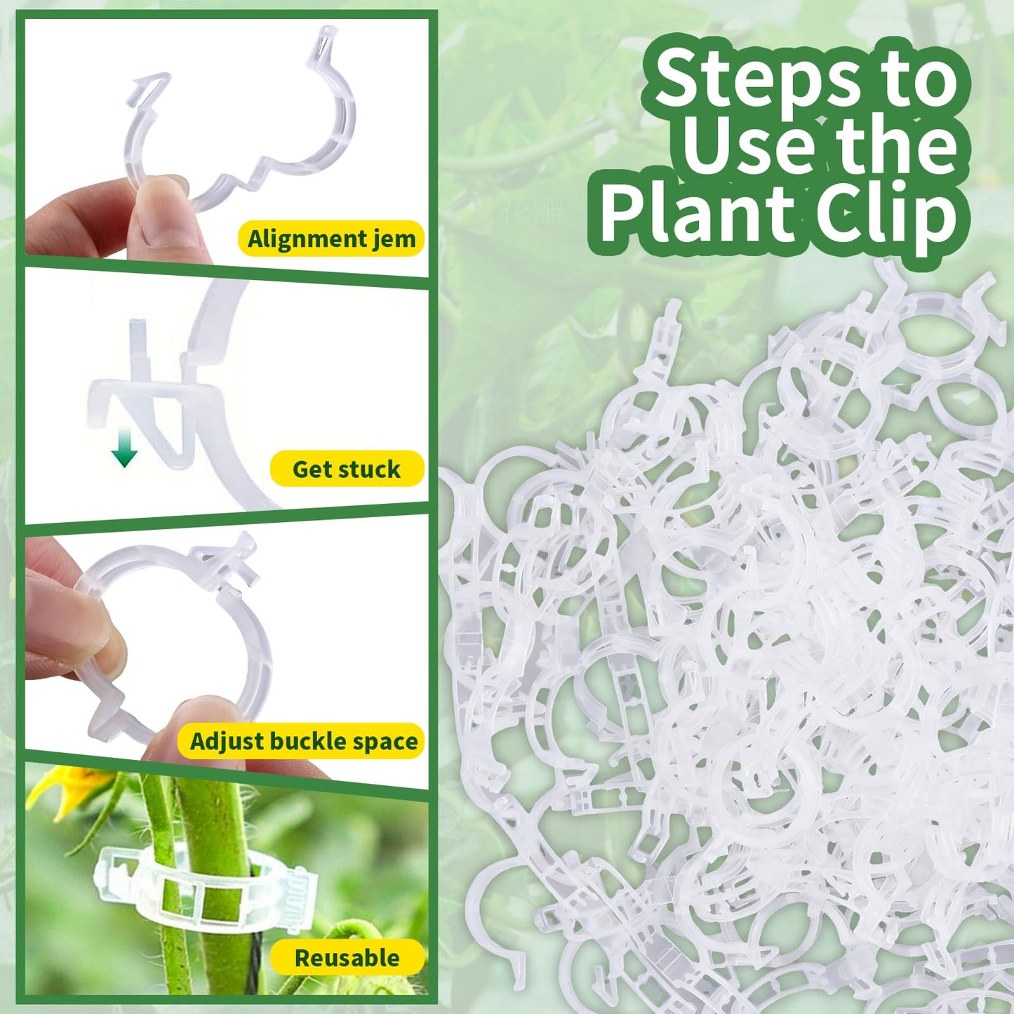 100 PCS Plant Support Clips,Reusable Garden Clips for Tomatoes, Climbing Plants, Vine Support,Plastic Plant Clips for Trellises, Indoor & Outdoor Use