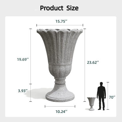 Trygoal 23.6" Tall Plastic Urn Planters for Outdoor Plants with Drainage Holes & Petal Design, Set of 2 Heavy-Duty Classic Indoor Large Flower Pots, Outdoor Planters for Porch/Home/Garden, Gray