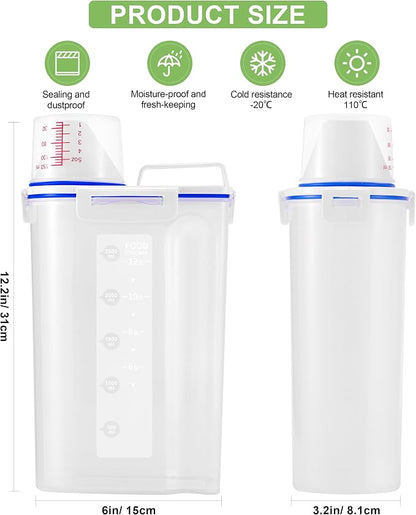6 Pcs Set Rice Storage Container, Flour Dispenser with Pouring Spout & Measuring Cup, Kitchen Plastic Dry Food Storage Bin for Grain Oatmeal Snacks Pet Dog Food