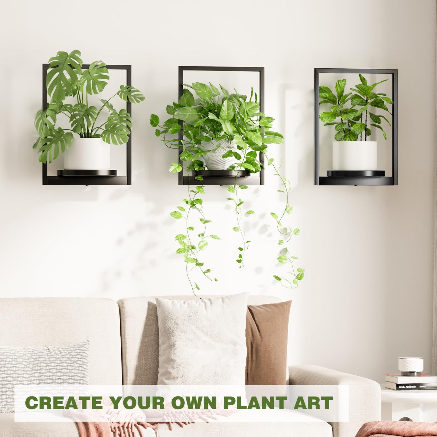 Qiaogreen Hanging Planters for Indoor Plants - Aesthetic Photo Frame Style Wall Plant Holder - Metal Window Plant Shelves, Wall Plant Hanger for Lingving Room Home Gardening Wall Decor (2-Pack)