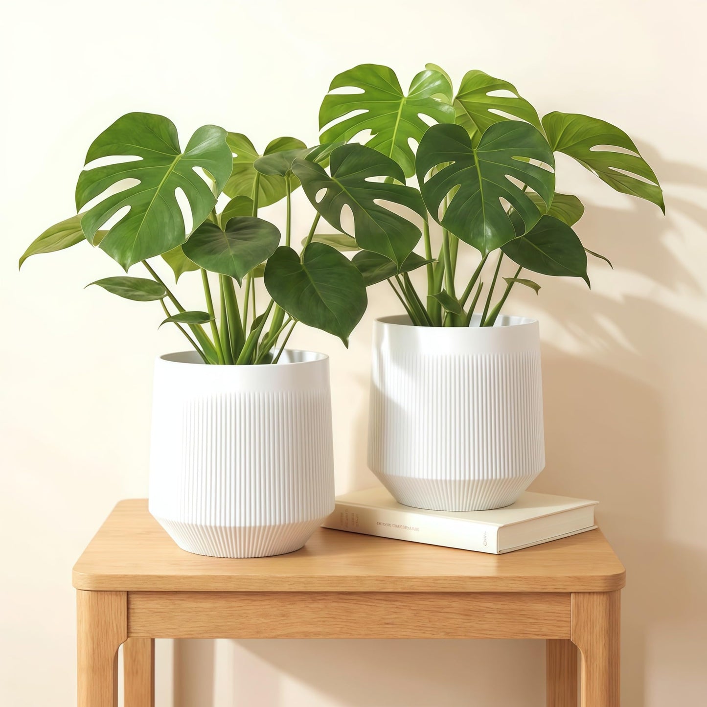 Yaghpy Plant Pots，Set of 2 Plastic Large Pots for Indoor Plants,Flower Pots Outdoor Planters with Drainage Hole and Seamless Saucer,(White 12Inches)
