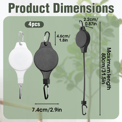 Muomdid 4-Pack Retractable Plant Hanger, Adjustable Height Plant Pulley Hook for Indoor Outdoor Hanging Baskets, Flower Pots, Bird Feeders, Black & White