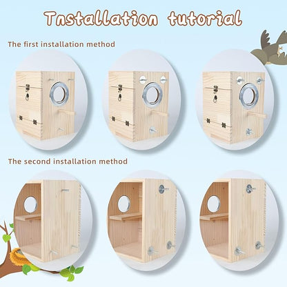 Parakeet Nesting Box Transparent Design, Natural Wood Bird Nest Breeding Box with Perch, Acrylic Bird House for Cage Bird Nesting Box for Small Cockatiel Lovebirds Finch Parrot Canary S