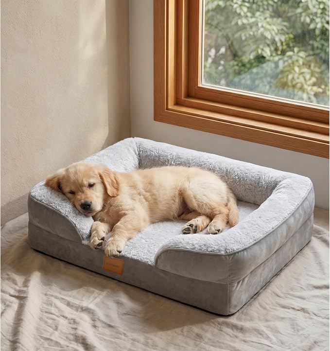 Orthopedic Dog Bed,Waterproof Memory Foam Dog Bed with Washable Removable Cover, Featuring Waterproof Lining and Non-Slip Base,Bolster Dog Couch,Suitable for Use with Dog Crate and Indoors.