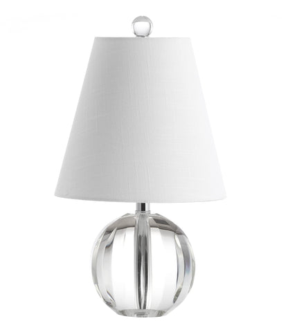JONATHAN Y 16" Clear Crystal Ball LED Table Lamp, White Modern Bedside Lamp, with White Linen Empire Shade, Glam Orb Glass Nightstand Lamp for Living Room, LED Bulb JYL2079A