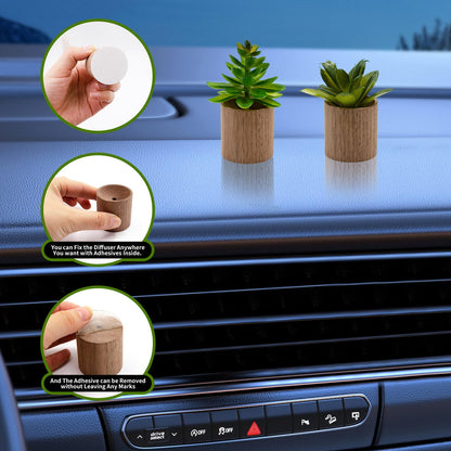 2 Packs Mini Macrame Plant Air Freshener Accessories, Wooden Oil Diffuser with Artificial Plant, Decoration for Handle, Car, Office, Bathroom, Living Room
