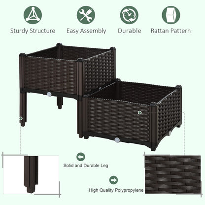 Outsunny 2 Piece Raised Garden Bed with Legs, Planter Box Raised Bed to Grow Flowers, Herbs & Vegetables, Brown