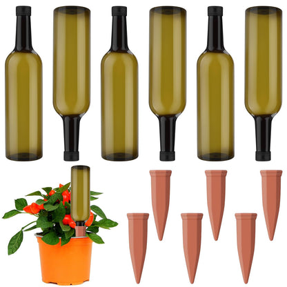 SHENGYIWA 12 Pcs Self Watering Spikes for Plants Terracotta Automatic Plant Waterer Stakes with(25.5 Oz) Plastic PET Bottles, 6 Set Self Watering Globes Keep Plants Watered for 7-9 Days (6, Green)