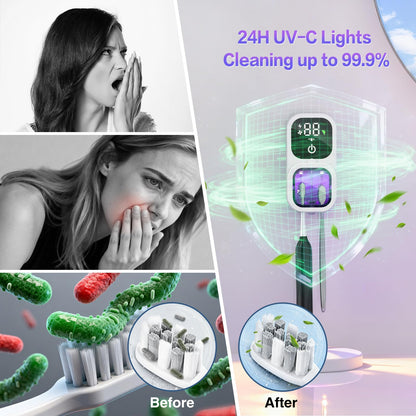 Toothbrush Sanitizer, Wall Mounted Toothbrush Holder & Toothbrush Cleaner, 4UVC Lights Cleaning, 2300mAh High-Capacity Battery, Auto-inductive Cover, Rechargeable Toothbrush Holders for Bathrooms, RV