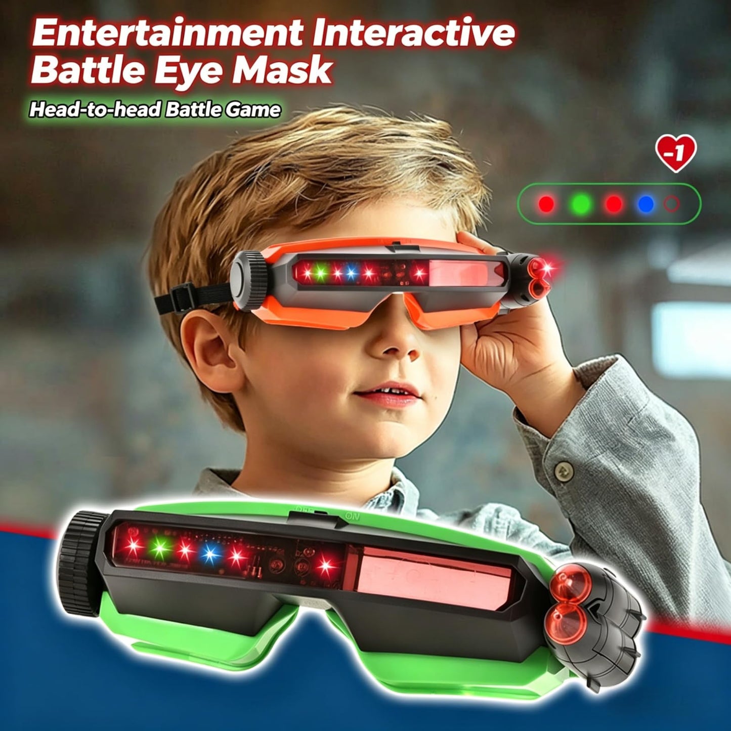 Laser Shoot Head-to-Head Combat Battle Eye Mask Laser Tag Game, LED Lights, 10M Range, for Ages 6+, 2 Pack (2, Green+Orange)