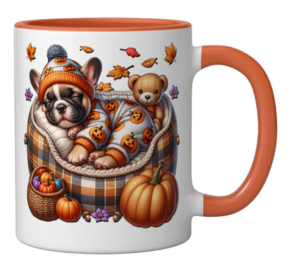 French Bulldog Halloween Fall Pumpkin For Frenchie Grandma Ceramic Mug, Orange/White