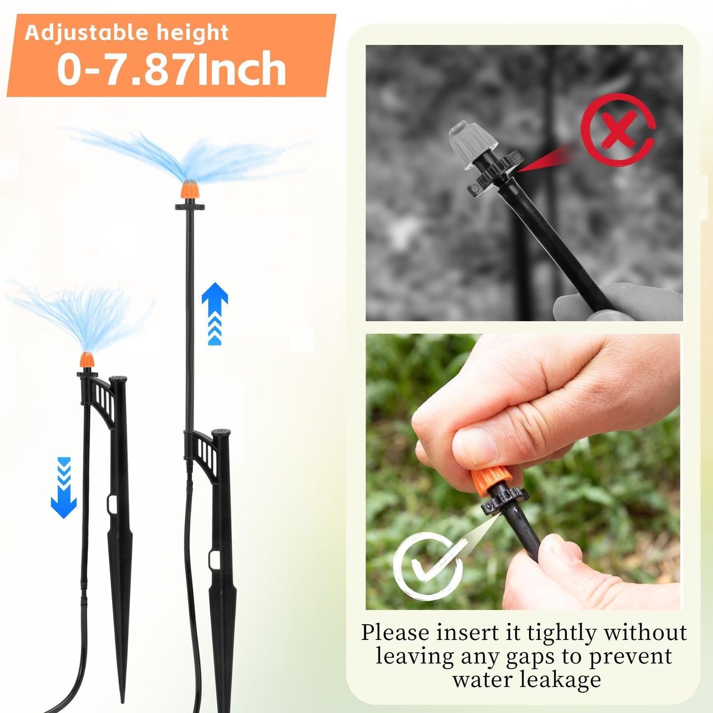 12 Sets 90/180/360° Irrigation Micro Sprinkler Heads with Stake,Drip Sprinkler Heads with 1/4" Irrigation Tubing on Riser Stake,Drip Spray Emitters Sprinkler Stake Assembly for Garden Water System