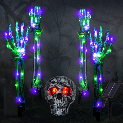 Halloween Lighted Skeleton Decor Outdoor, Solar Powered Realistic Scary Graveyard Bone Hands & Arms with 134 LEDs, 8 Lighting Modes, IP65 Waterproof for Lawn Garden Yard Party, Purple & Green