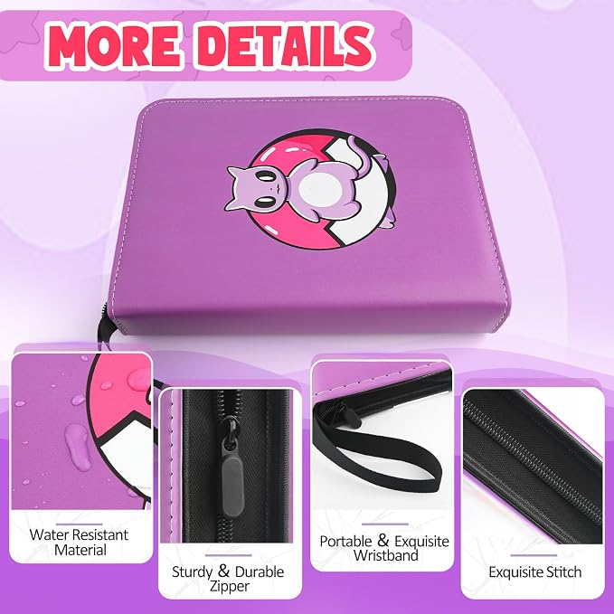 Collectible Trading Card Albums, 400 Card Holders with 50 Removable Sleeves, Portable 4 Pockets Collectible Trading Card Binder, PU Card Collection Binder for MTG, TCG, Sport Card, Game Cards
