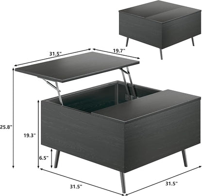 HUAHUU Lift Top Coffee Table, 31.5" Square Coffee Tables with Storage, Coffee Table with Large Hidden Compartment, Center Table with Lifting Tabletop, for Living Room, Black