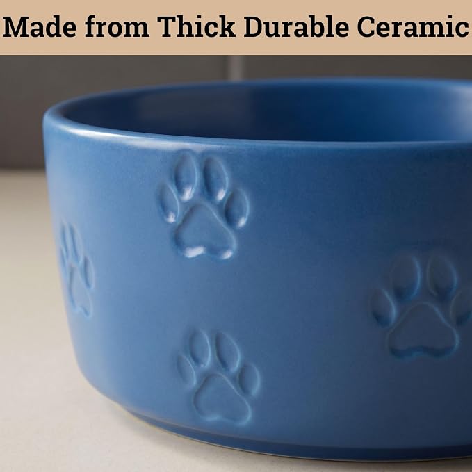 Ceramic Dog Bowl Set of 2 with Anti-Skid Base - 6.5" Wide x 2.5" Tall Ceramic Dog Bowls Medium Sized Dogs - 3.8 Cup Capacity Food and Water Bowls for Dogs - Rubber Bottom Pet Bowl Set of 2 Medium Size
