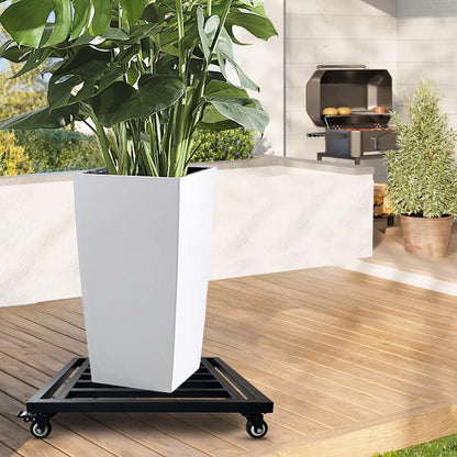 Hongsane 18" Square Plant Stand with Wheels Heavy Duty,Large Metal Plant Caddy Indoor Outdoor Use,Rolling Plant Dolly with Industrial Casters,Rust-Proof Black Plant Tray for Large Planters Pots,2-Pack