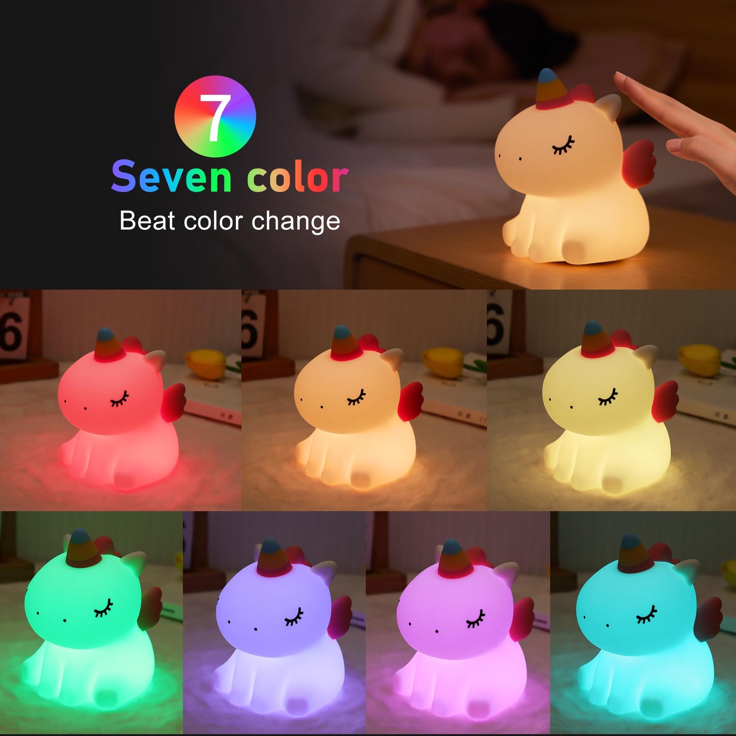 AGEK Unicorn Night Light for Kids, Cute Silicone Nursery Night Light Dimmable LED Squishy Unicorn Lamp Rechargeable Bedside Touch Lamp for Girls Women Breastfeeding Gifts Bedroom Decor