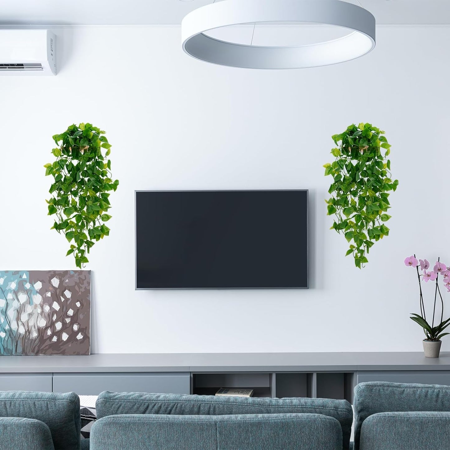 BLEUM CADE Fake Hanging Plants, 8pcs Artificial Pothos Vines Greenery for Wall Home Living Room Office Indoor Outdoor Decor (No Baskets)