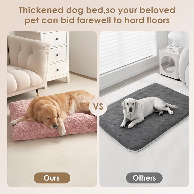 EHEYCIGA Washable Small Dog Bed for Crate 23x18 Inch, Kennel Pad for Puppy Up to 25 lbs, Plush and Comfy Pet Sleeping Mat, Pink