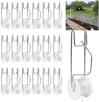 Tomato Support Hooks with String,10 Pack Tomato Trellis Roller Hooks with 49.2FT String for Plant,Greenhouse Tomato Flower Vine Twine Crop Trellis Kit Plant Roller Hook