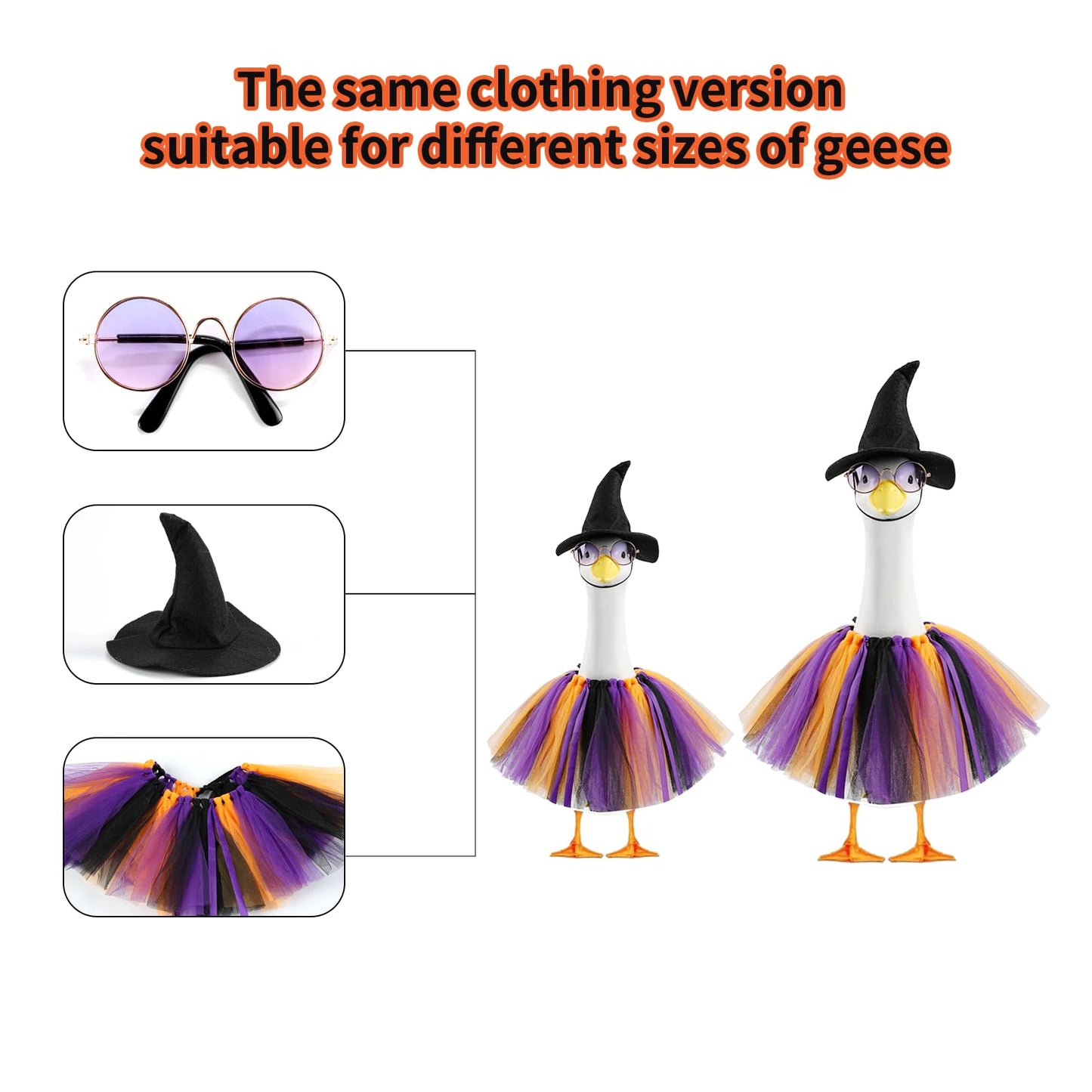 JIUENAGCN Halloween Witch Goose Outfit for 17/23 Inch Porch Geese, Waterproof Lawn Goose Costume for Outdoor Fall Decor, Garden Patio Statue Clothing for Cement Plastic Geese