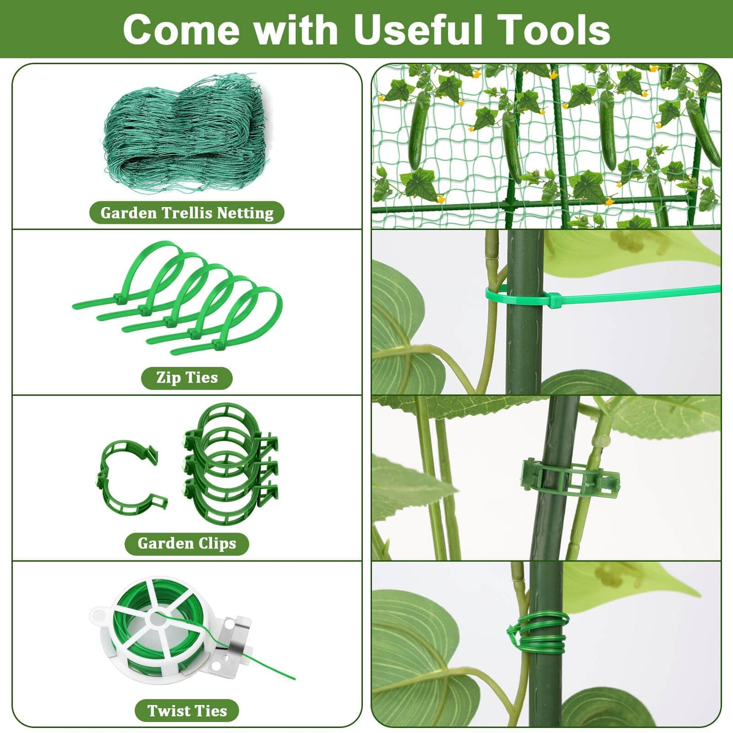 Tidponra Cucumber Trellis for Garden, 34 X 47 Inches A Frame Gardening Trellis with Fabric Raised Garden Bed, Climbing Net and Plant Support Clips for Climbing Plants