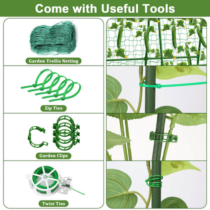 Tidponra Cucumber Trellis for Garden, 34 X 47 Inches A Frame Gardening Trellis with Fabric Raised Garden Bed, Climbing Net and Plant Support Clips for Climbing Plants