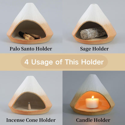 Reyife Chiminea Palo Santo Holder Sage Burner, Ceramic Incense Holder for Burning Sage Smudge Sticks and Palo Santo, Smudge Bowl for Yoga, Meditation, and Energy Cleansing (Orange)