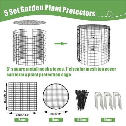 5 Packs Garden Plant Protectors from Animals,Metal Plant Cage Chicken Wire Cloche with Ground Stakes and Nylon Tie,Garden Plant Protectors for Flower Vegetable to Keep Animals Out-11.8"x 12.6"