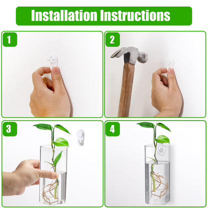Fasmov 6 Pack Wall Hanging Glass Planters, Terrarium Holders for Air Plants, Succulents, Flowers - Square, Clear Vase Containers for Plant Display and Decoration
