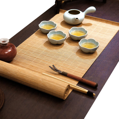 YOY Tea Ceremony - Kung Fu Tea Set Mat Natural Bamboo Tablemat Slat Handmade Bamboo Sticks Decor Placemat Tea Table Runner 12 by 47-Inch, Natural