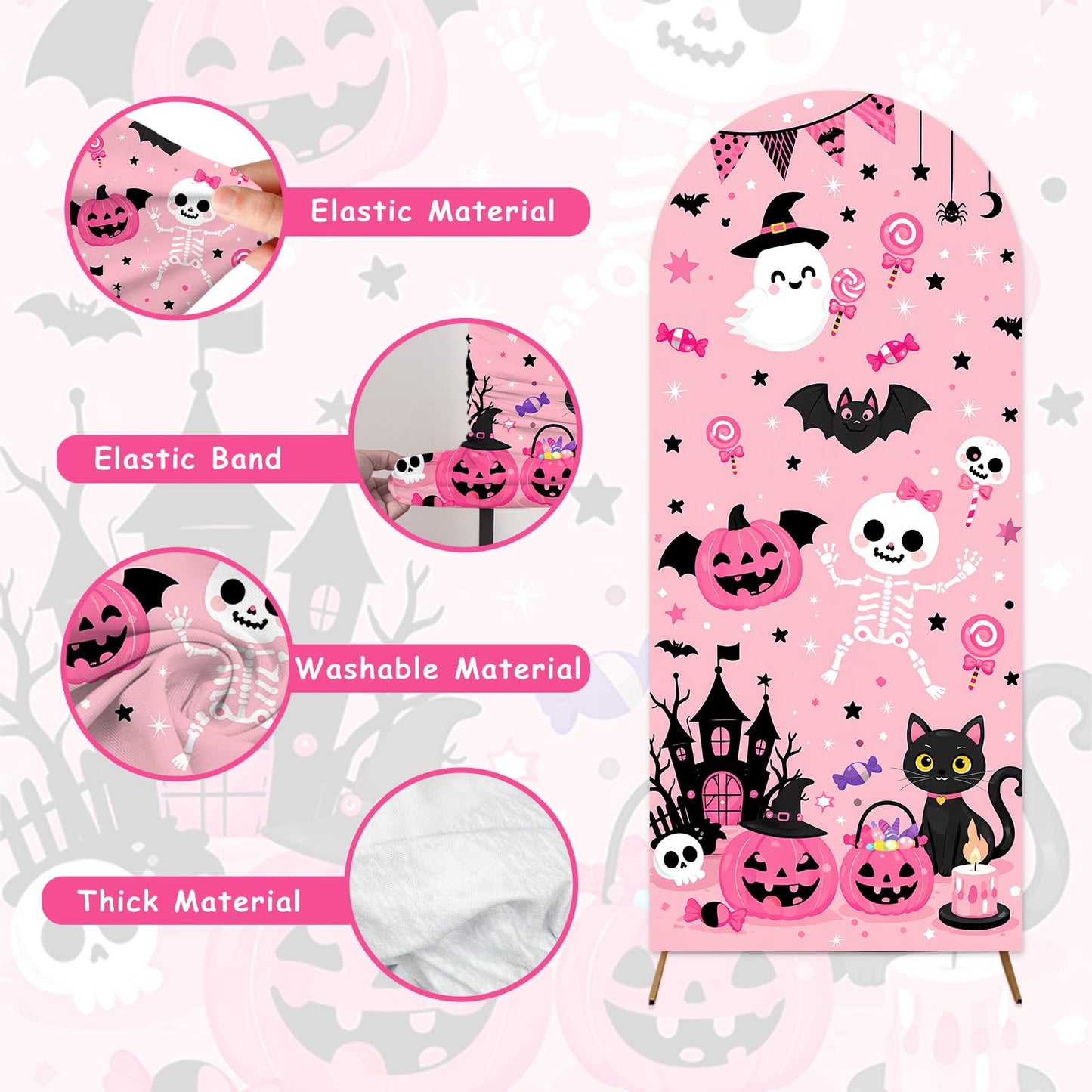 Pink Ghost Halloween Backdrop Cover, Cute Girly Spooky Ghost Background Cloth, Halloween Party Photo Booth Wall Hanging Decor Props
