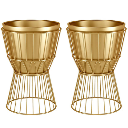MSTFLOR Metal Planter Stand with Pot 12" - Decorative Gold Plant Stand Holder Flower Potted Rack for Corner Display, Living Room, Office, Indoor, Modern Home Decor - 17.5" Tall