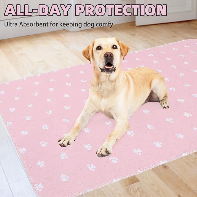 PUPTECK Washable Pee Pads for Dogs - Waterproof Reusable Puppy Potty Training Pads Whelping Mat - Fast Absorption Non-Slip Pet Food Feeding Mat (Pink, 36x72 Inch (Pack of 2))