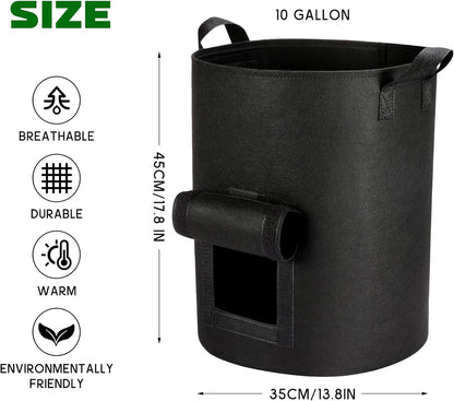 AGOLEAM 4 Packs 10 Gallon Potato Grow Bags, Heavy Duty Nonwoven Fabric Pots with Handles for Planting Vegetables, Flowers