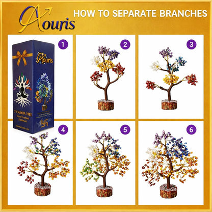 7 Chakra Crystal Tree 300 Stones - Feng Shui Gemstone Money Tree with Healing Crystals Base for Good Luck, Wealth & Prosperity - Reiki Spiritual Meditation Decor, Yoga Gifts & Home Office Decoration