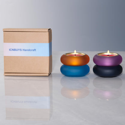 ICNBUYS Handmade Decorative Pebble Tealight Candle Holders Set of 2 - Handcrafted Home Decor Accent for Calming Earthy Aesthetic Peacock Blue Matte Finish Resin Diameter 2.6 inches