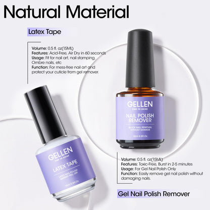 Gellen Gel Nail Polish Remover Kit, Gel Polish Remover for Nails with Liquid Latex Tape Cuticle Oil and Manicure Tools, Quick & Easy Gel Remover in 3-5 Minutes, No Soaking Or Wrapping