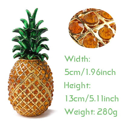Furuida Pineapple Jewelry Trinket Boxes Hinged Hand-painted with Crystal Fruit Collectible Ornaments Gift Room Decor for Women Girls