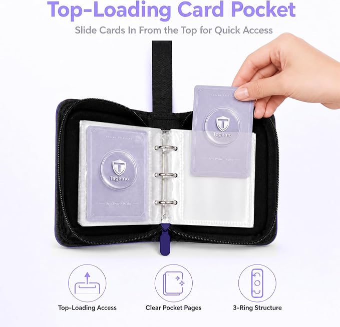 1 Pocket Card Binder with Zipper, 100 Pockets Mini Trading Card Album, Premium PU Leather Single Card Binder, Small Display Folder for TCG & Sports Cards