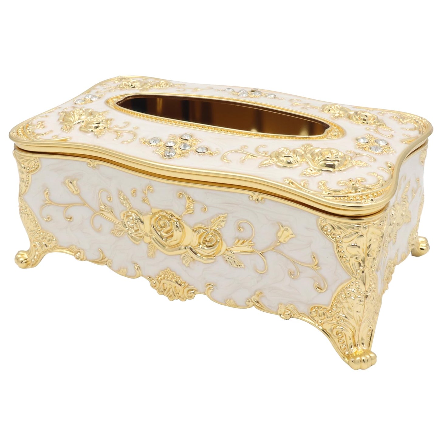 Geesatis Tissue Box Cover Tissue Box Holder Facial Tissue Paper Organizer Luxury Facial Napkin Holder for Home, Gold, 1 Pcs