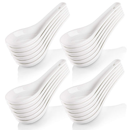 Yopay 24 Pack Soup Spoon Ceramic Asian Ramen Spoons, 5 Inch Small White Porcelain Spoons, Dessert Spoon for Kids Adults Appetizer Wonton Dumpling Miso Pho Macaron, Dishwasher Safe, Oven Safe