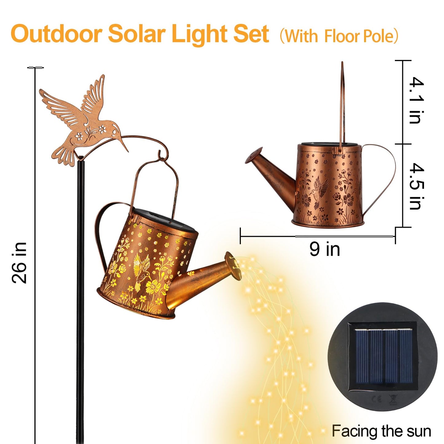 Hummingbird Solar Watering Can Light, Outside Metal Watering can Landscape Lights for Garden Yard Patio Pathway Decor Birthday Gifts for Women Mom,Grandma -with Pole