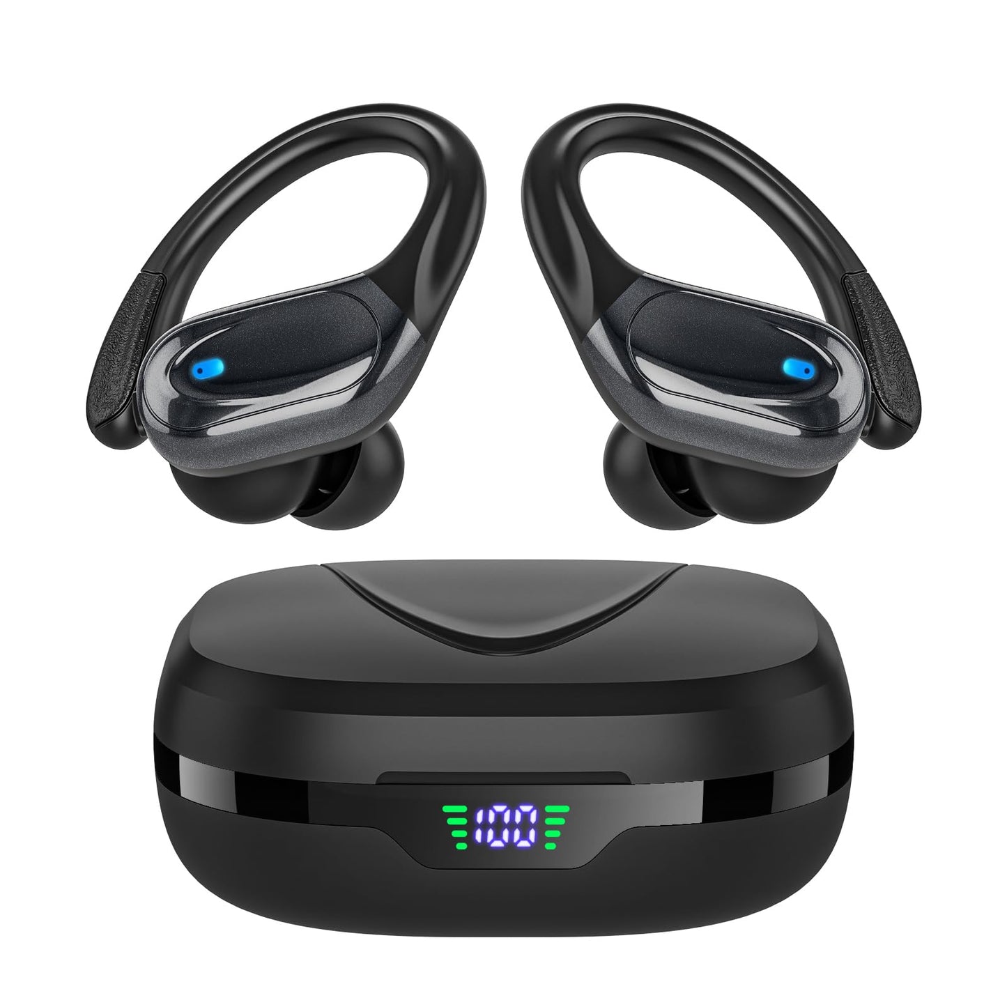Wireless Earbuds Bluetooth Headphones 80hrs Playback Ear Buds Power Display with Noise Canceling Mic Headsets for Sports/Workout/Running Black