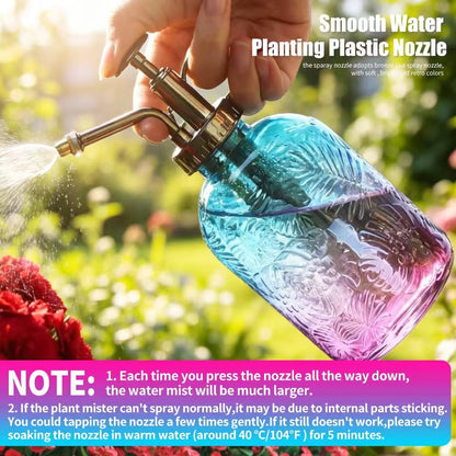 0.5 Gallon Small Watering Can for Outdoor Indoor Plants for House Plants, 12 oz Glass Plant Mister Spray Bottle for Bonsai Garden Flowers (White)