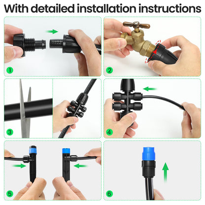 MIXC 247 FT Drip Irrigation System,Quick Connector Garden Watering System Automatic Sprinkler System Kit for Lawn Raised Bed Greenhouse Plant Watering System with 1/4'' Tubing,Drip Emitters,Connectors