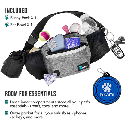 PetAmi Dog Fanny Pack, Treat Pouch for Dog Walking, Training, Built in Poop Bag Dispenser, Water Bottle Holder, Collapsible Bowl, Pet Treat Waist Belt for Hiking, Running, Kibbles (Camo Black)