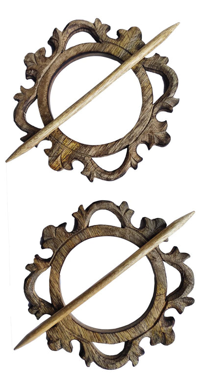 eTroves 7 Inch Wood Curtain Tiebacks Drapery Holdback Set of 2 - Antique Wooden Curtain Hooks, Handmade Rustic Decorative Curtain Holdbacks, Modern Drapery Tiebacks, Brown